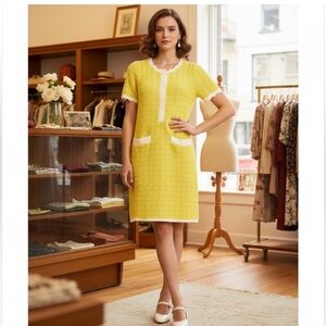 NWT Free Assembly Yellow Knit Mini Sweater Dress, Size Large